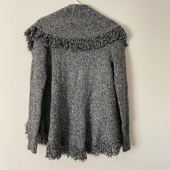 Cache Wool Blend Sweater Drape Front Fringe Hems Women’s Sz S Black, White - Picture 6 of 7